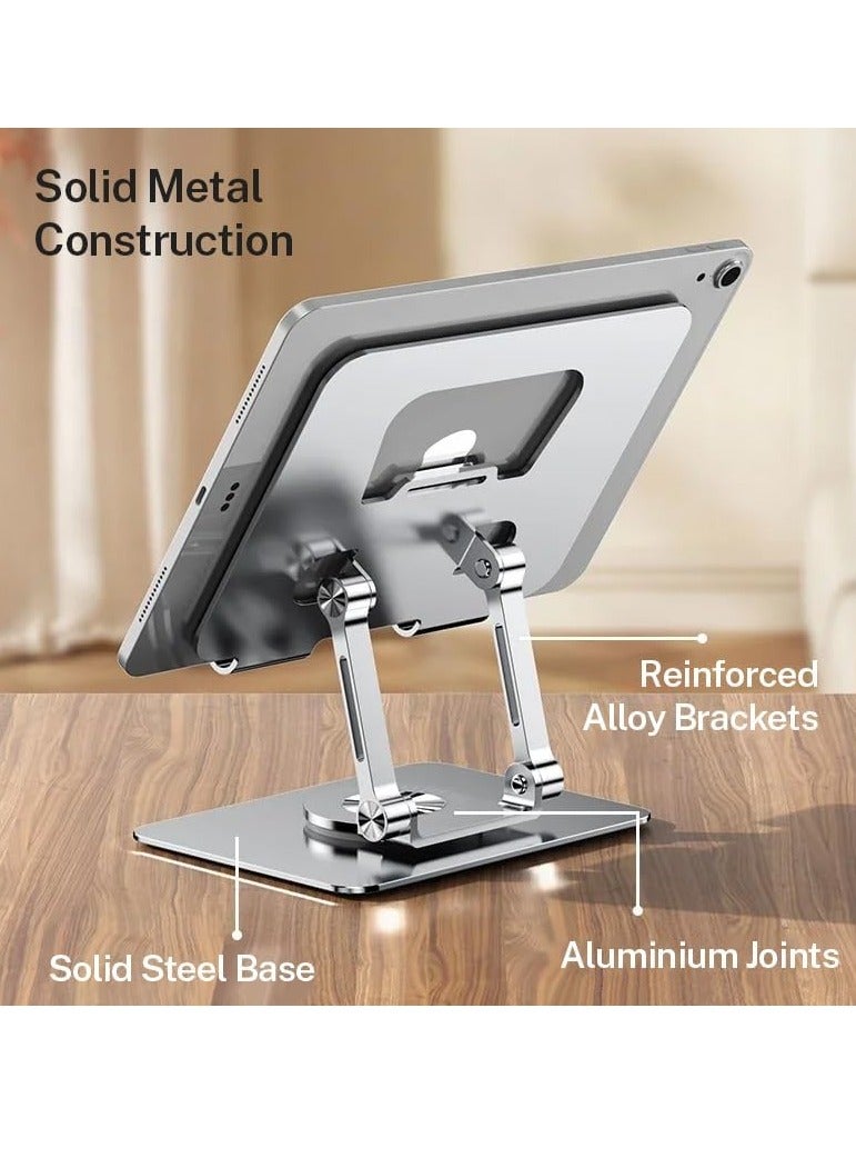 ELTRAZONE Rotatable Adjustable Tablet Stand – Silver Desk Mount for 4-12 Inch Tablets & Smartphones - Image 3