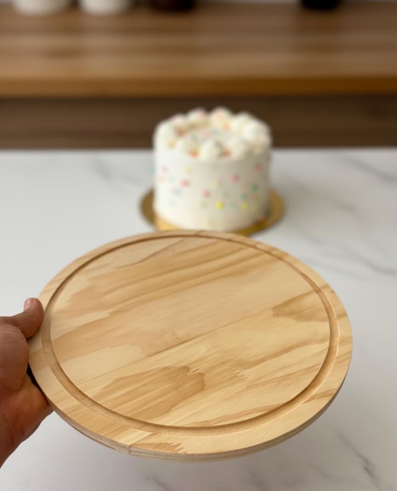 RIGJAK Wooden Cake Display Plate - Single Stand for Showcasing Cakes and Cupcakes | Clear Acrylic Dome Lid, Cake Display Server Tray for Kitchen, Round Cake Cutting Holder - Image 3