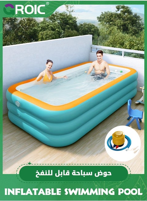 Inflatable Pool,210*140*56cm Extra Large Blow Up Pool with Pump, Full Size Family Swimming Pools for Backyard Garden Indoor Outdoor
