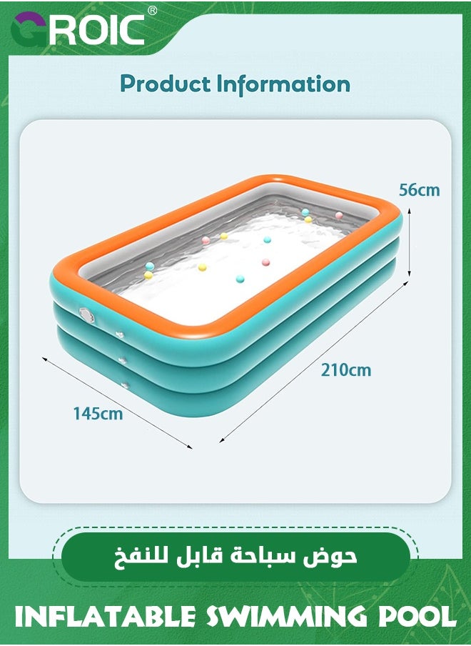 Inflatable Pool,210*140*56cm Extra Large Blow Up Pool with Pump, Full Size Family Swimming Pools for Backyard Garden Indoor Outdoor