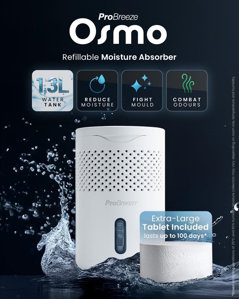 Pro Breeze Osmo® Dehumidifier - Silent & Refillable Moisture Absorber for Damp & Condensation at Home, Bedroom, Wardrobe, Car - Bathroom Mould Remover with 700g Refillable Tablet - No Power Required - Image 2