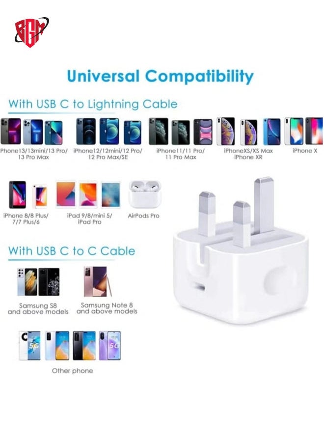 BGM - MFi Certified‘ iPhone 20W Charger Plug and 2M USB C to Lightning Cable PD Fast Charger USB C Plug Data Lead Compatible with iPhone 14/14 Plus/14 Pro/14 Pro Max/13/12/11/11 Pro/XS Max/XR/X/8/7/iPad - Image 1