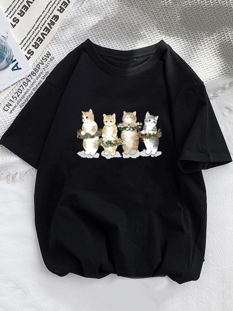 Cat Cat Cartoon Printed T-Shirt Kawaii Women'S Clothing Plus Size Top Short Sleeve - Image 5