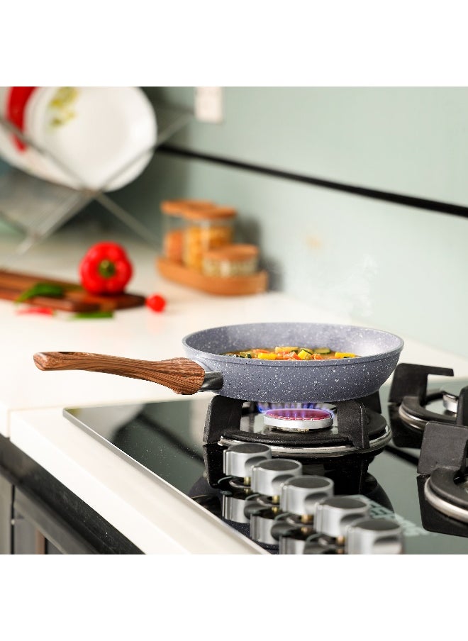 DELCASA Delcasa 22cm Essential Frypan Strong Aluminum Body with Granite Coating and Heat Resistant Wooden Finish Bakelite Handle  - Image 4