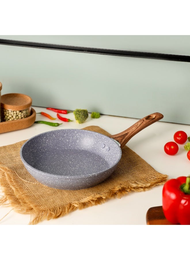 DELCASA Delcasa 22cm Essential Frypan Strong Aluminum Body with Granite Coating and Heat Resistant Wooden Finish Bakelite Handle  - Image 2