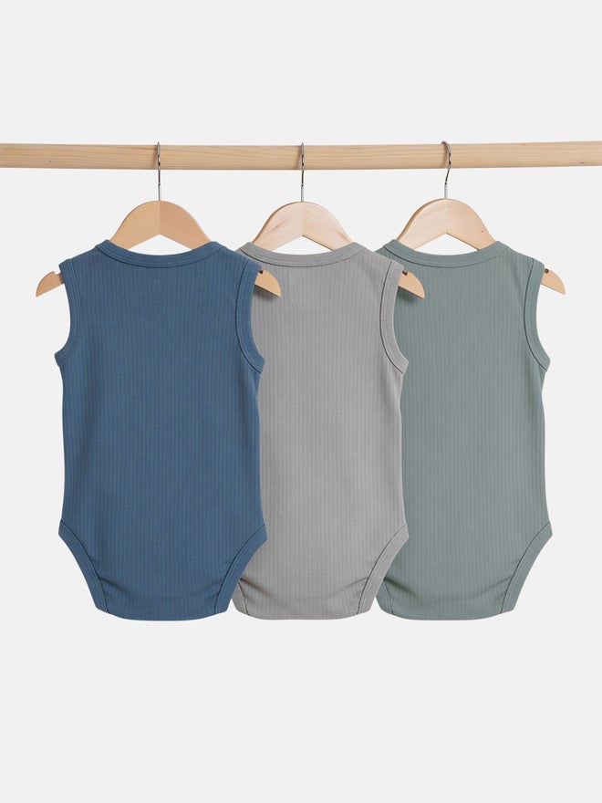 Babies Basic Pack of 3 - Premium Ribbed Cotton Sleeveless Romper - Image 4