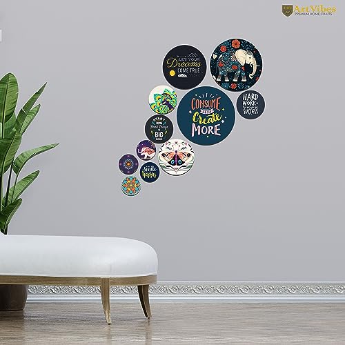 Artvibes Consume Less Create More Round Shape MDF Wooden Wall Decor Items | Motivational Wall Decor | Wall Poster | Graphic Art | Gift Items | Office Wall Decoration Items (WPS_148N), Set of 11 - Image 4