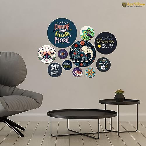 Artvibes Consume Less Create More Round Shape MDF Wooden Wall Decor Items | Motivational Wall Decor | Wall Poster | Graphic Art | Gift Items | Office Wall Decoration Items (WPS_148N), Set of 11 - Image 2