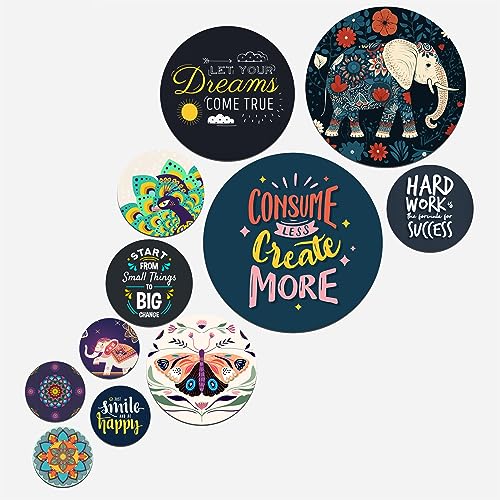 Artvibes Consume Less Create More Round Shape MDF Wooden Wall Decor Items | Motivational Wall Decor | Wall Poster | Graphic Art | Gift Items | Office Wall Decoration Items (WPS_148N), Set of 11 - Image 1