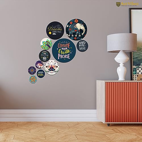 Artvibes Consume Less Create More Round Shape MDF Wooden Wall Decor Items | Motivational Wall Decor | Wall Poster | Graphic Art | Gift Items | Office Wall Decoration Items (WPS_148N), Set of 11 - Image 3