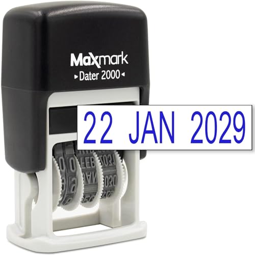 MaxMark 2000 Military Date Format (DD/MM/YYYY) - Self Inking Date Stamp - Blue - Image 1