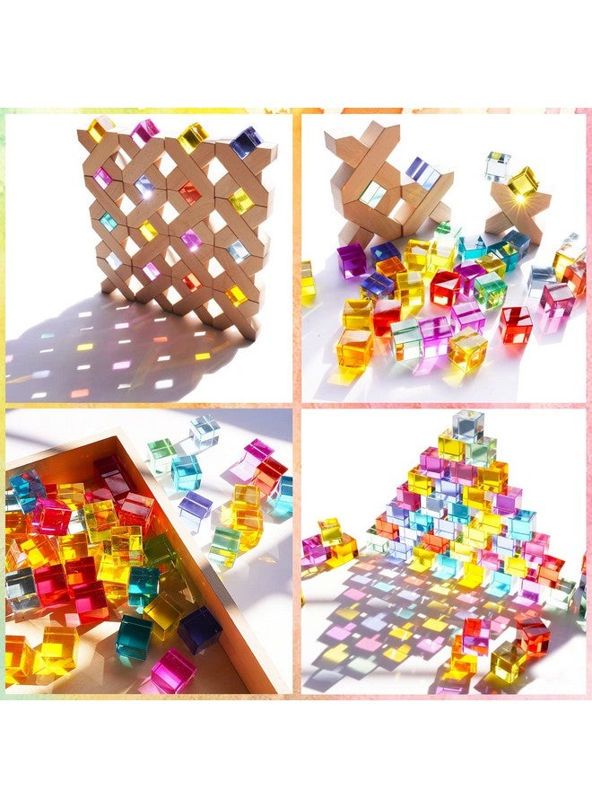 Agirlgle Wooden Rainbow Building Blocks Cube Gem Stacking Blocks Toy Colorful Montessori Rainbow Stacker Toy Elegant Wood Rainbow Cube Blocks Acrylic Blocks Educational Toys For Toddlers 80Pcs - Image 5