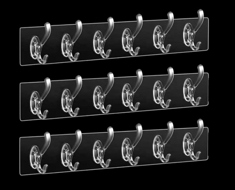 Style Keepers Style Keepers 3 Pcs 6 Rows Multifunctional Transparent Sticky Hook Set Adhesive Sticker Hanger In Kitchen Home Waterproof Seamless Invisible Strong Self Adhesive Wall Mounted 3 Set Plastic  - Image 1