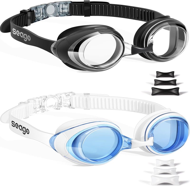 Seago 2 Pack Swimming Goggles Anti-fog Anti-UV Silicone Swim Goggles Adult Women Men - Image 1