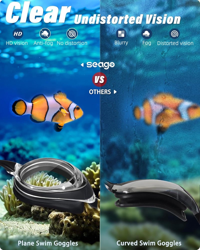 Seago 2 Pack Swimming Goggles Anti-fog Anti-UV Silicone Swim Goggles Adult Women Men - Image 4