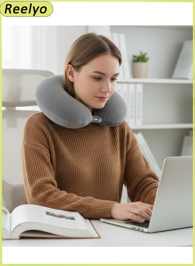 Reelyo Memory Foam Travel Neck Pillow U-Shaped Lightweight Stuffable with Fleece Cover for Sleeping and Neck Support Comfortable Everyday Use for Travel and Home Grey - Image 5