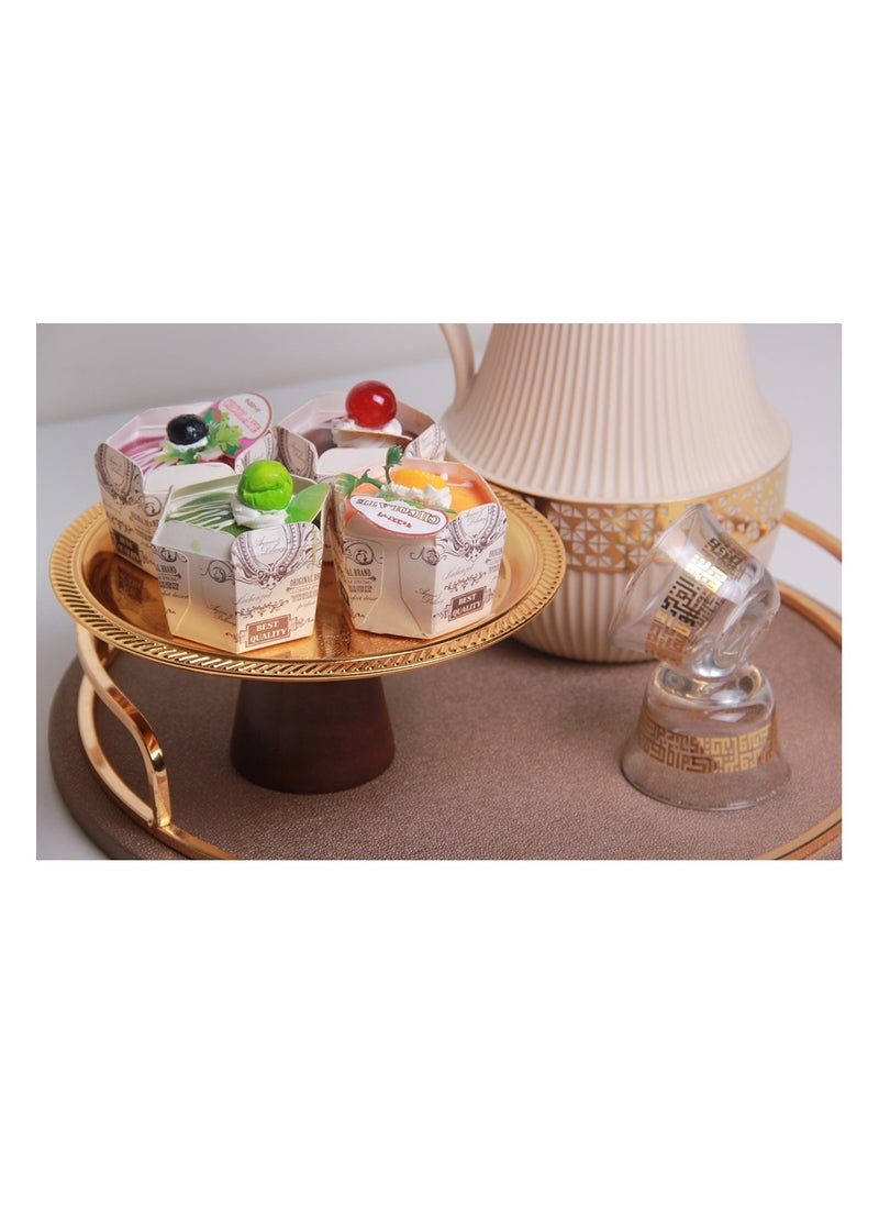 Generic Cake and sweets stand with a wooden base, in a luxurious and modern design, golden/brown  - Image 1