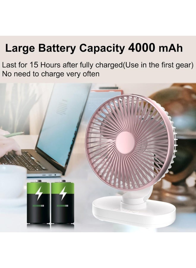 هوتيون Hoteon Small Table Fan for Home, Rechargeable Table Fan with 4000mAh Battery, 4 Speeds Oscillating Desk Fan for Office Desk, Portable Quiet Personal Cooler, Rose Gold - Image 5