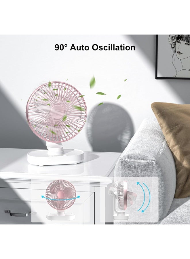 هوتيون Hoteon Small Table Fan for Home, Rechargeable Table Fan with 4000mAh Battery, 4 Speeds Oscillating Desk Fan for Office Desk, Portable Quiet Personal Cooler, Rose Gold - Image 2