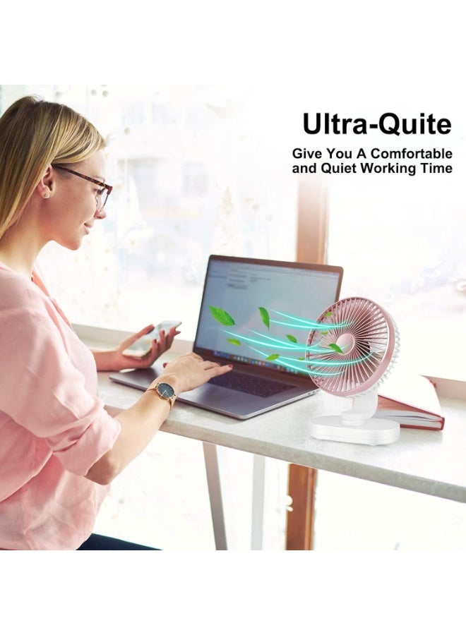 هوتيون Hoteon Small Table Fan for Home, Rechargeable Table Fan with 4000mAh Battery, 4 Speeds Oscillating Desk Fan for Office Desk, Portable Quiet Personal Cooler, Rose Gold - Image 3