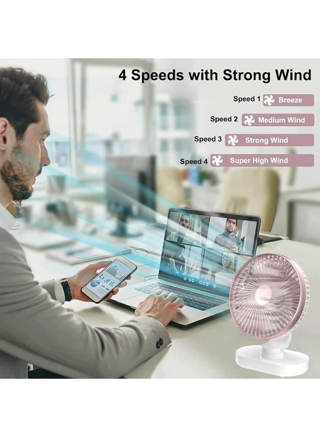 هوتيون Hoteon Small Table Fan for Home, Rechargeable Table Fan with 4000mAh Battery, 4 Speeds Oscillating Desk Fan for Office Desk, Portable Quiet Personal Cooler, Rose Gold - Image 4