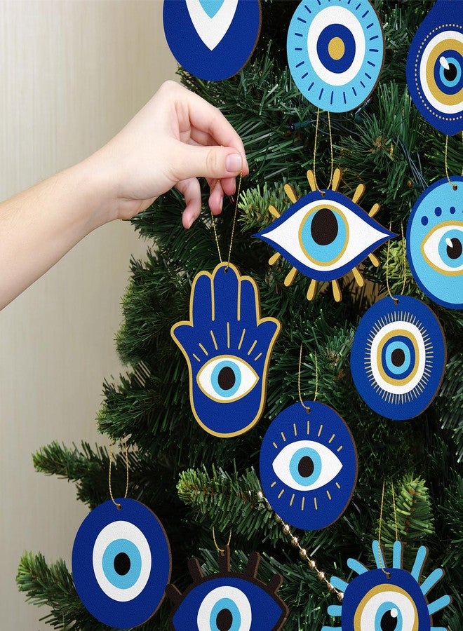 Leinuosen 36 Pieces Turkish Blue Evil Eye Ornaments for Christmas Tree Nazar Evil Eye Good Luck Hanging Wooden Ornaments for Christmas Holiday Home Craft Decoration - Image 2