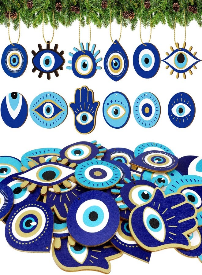 Leinuosen 36 Pieces Turkish Blue Evil Eye Ornaments for Christmas Tree Nazar Evil Eye Good Luck Hanging Wooden Ornaments for Christmas Holiday Home Craft Decoration - Image 1