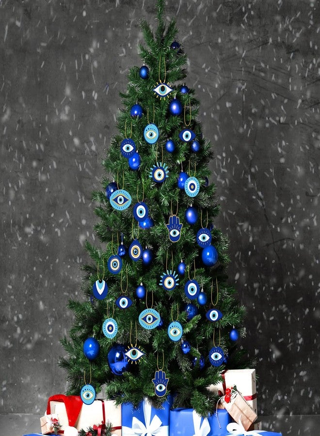Leinuosen 36 Pieces Turkish Blue Evil Eye Ornaments for Christmas Tree Nazar Evil Eye Good Luck Hanging Wooden Ornaments for Christmas Holiday Home Craft Decoration - Image 3