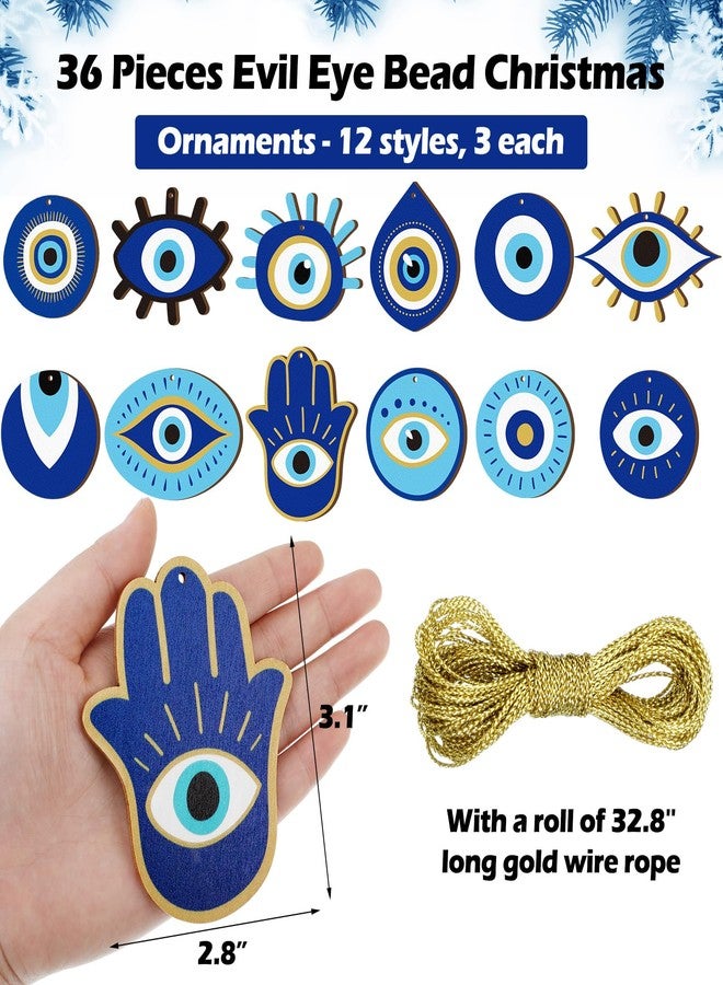Leinuosen 36 Pieces Turkish Blue Evil Eye Ornaments for Christmas Tree Nazar Evil Eye Good Luck Hanging Wooden Ornaments for Christmas Holiday Home Craft Decoration - Image 4