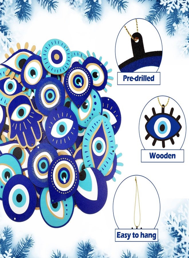 Leinuosen 36 Pieces Turkish Blue Evil Eye Ornaments for Christmas Tree Nazar Evil Eye Good Luck Hanging Wooden Ornaments for Christmas Holiday Home Craft Decoration - Image 5