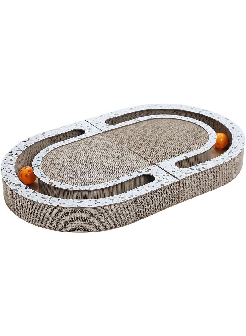 Alissa Foldable Scratching Board for Cats with 2 Bell Balls, Nail Sharpener, Claw Sharpner, Cat Toy Scratching Mat for Indoor Cats as Furniture Protection (Foldable Oval) - Image 1