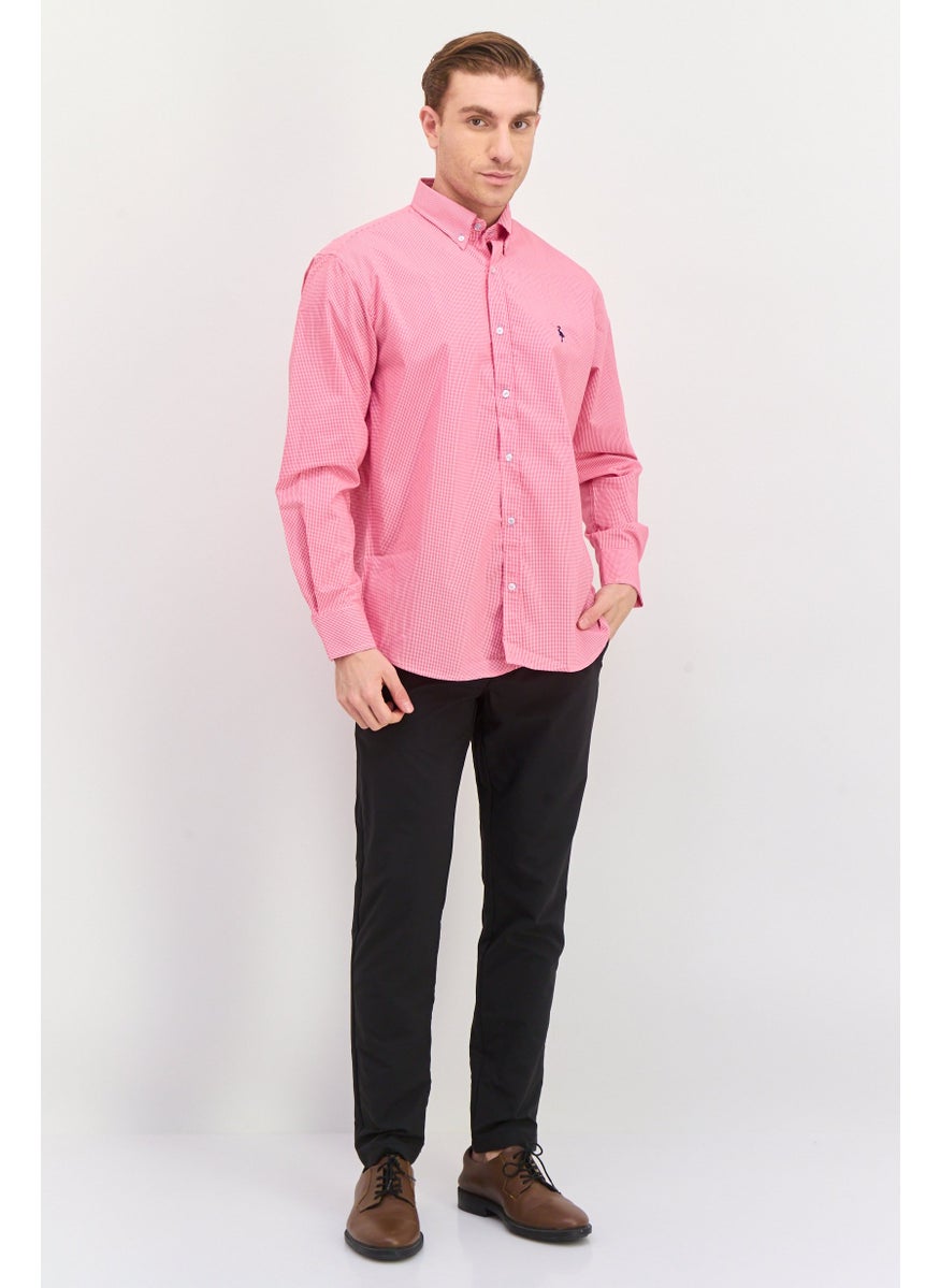 Tailorbyrd Men Regular Fit Long Sleeve Gingham Print Casual Shirt, Pink  - Image 4