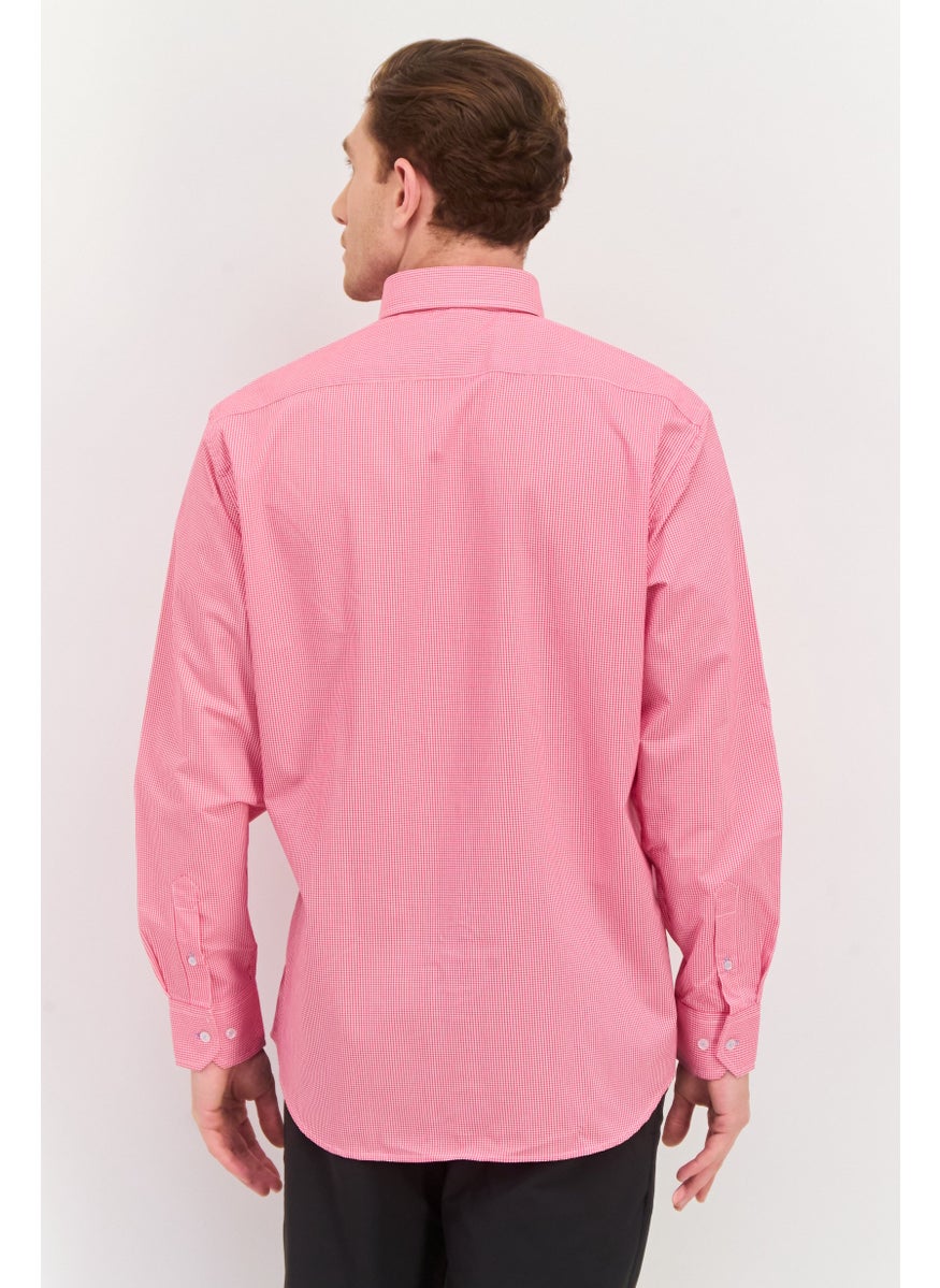 Tailorbyrd Men Regular Fit Long Sleeve Gingham Print Casual Shirt, Pink  - Image 3