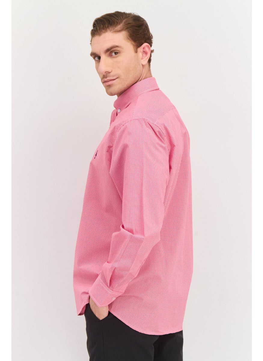 Tailorbyrd Men Regular Fit Long Sleeve Gingham Print Casual Shirt, Pink  - Image 2