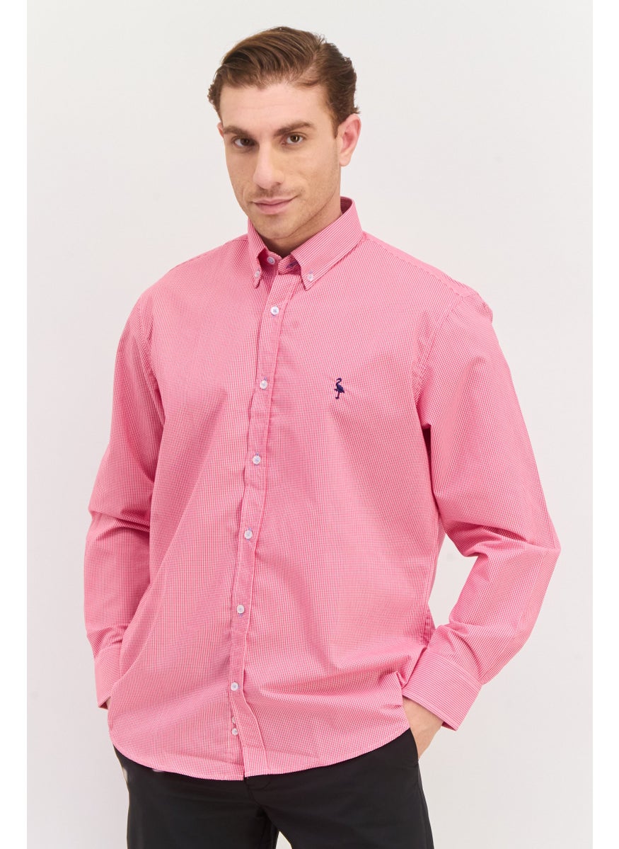 Tailorbyrd Men Regular Fit Long Sleeve Gingham Print Casual Shirt, Pink  - Image 1