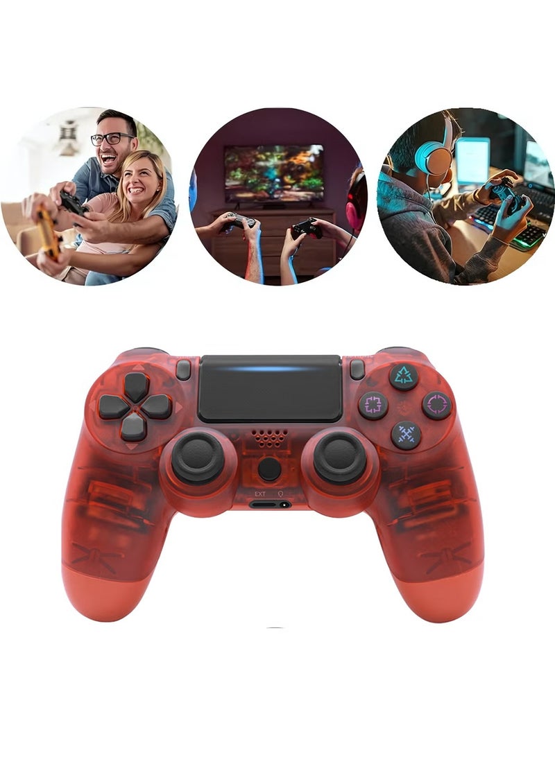 Wireless Controller for Computer Games with Dual Vibration, DualShock Wireless Controller for PS4, Clickable Touchpad and Anti-Slip, Transparent Red - Image 1