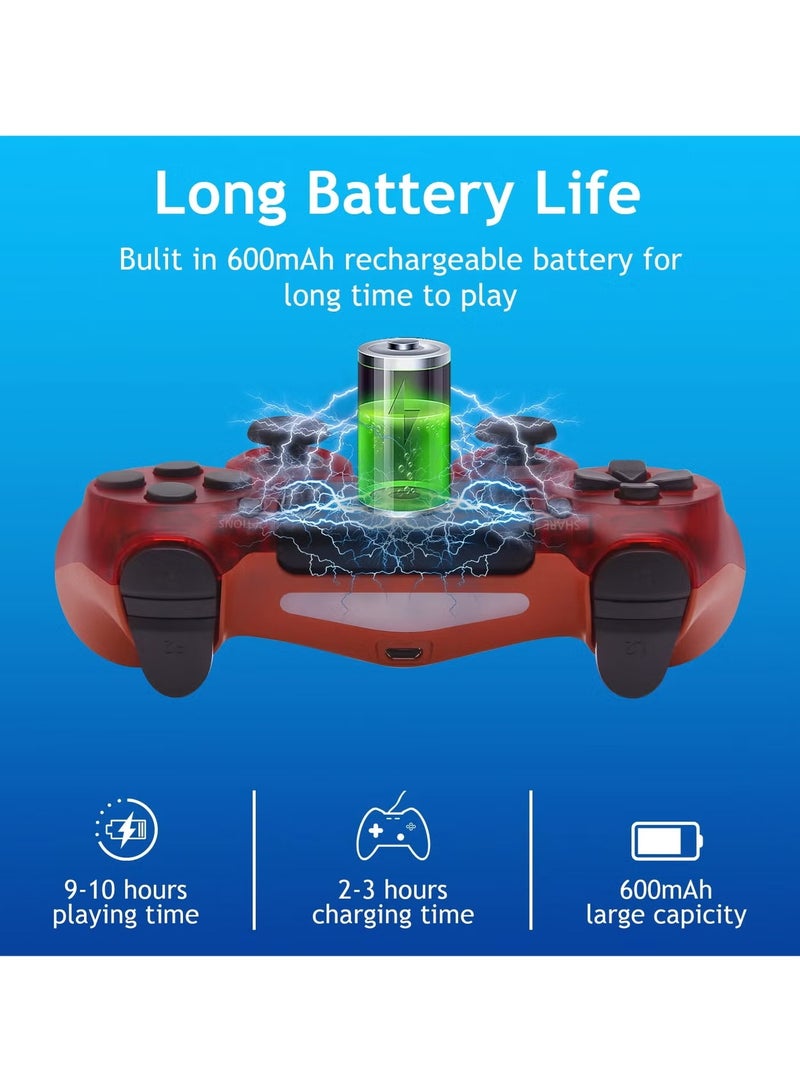 Wireless Controller for Computer Games with Dual Vibration, DualShock Wireless Controller for PS4, Clickable Touchpad and Anti-Slip, Transparent Red - Image 4