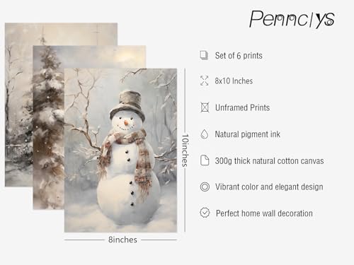 Pennclys Christmas Wall Art Winter Wall Decor Pictures Christmas Tree Canvas Wall Art Snowman Santa Claus Poster Snow Reindeer Prints Elk Farmhouse Painting for Living Room Home 8x10x6 Inch Unframed - Image 3