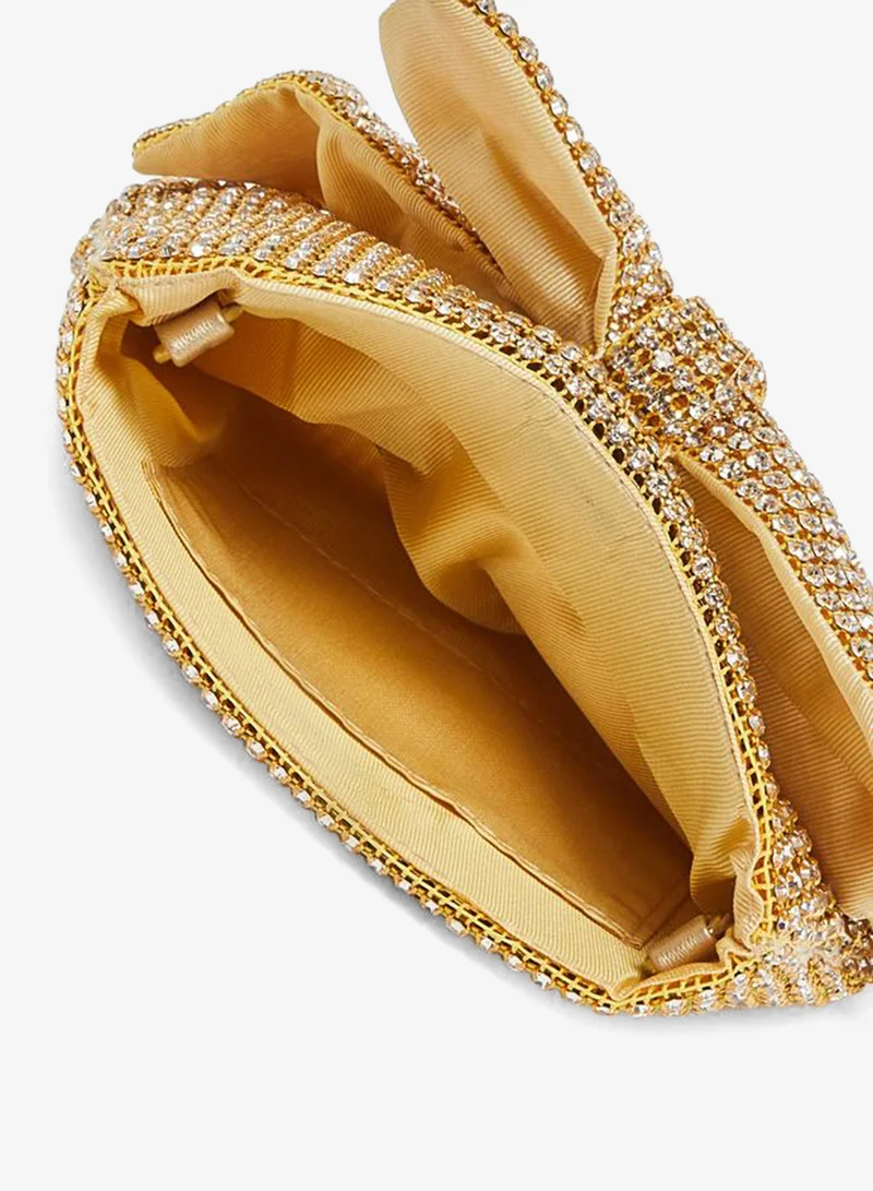 Styli Golden Bow Embellished Clutch Bag