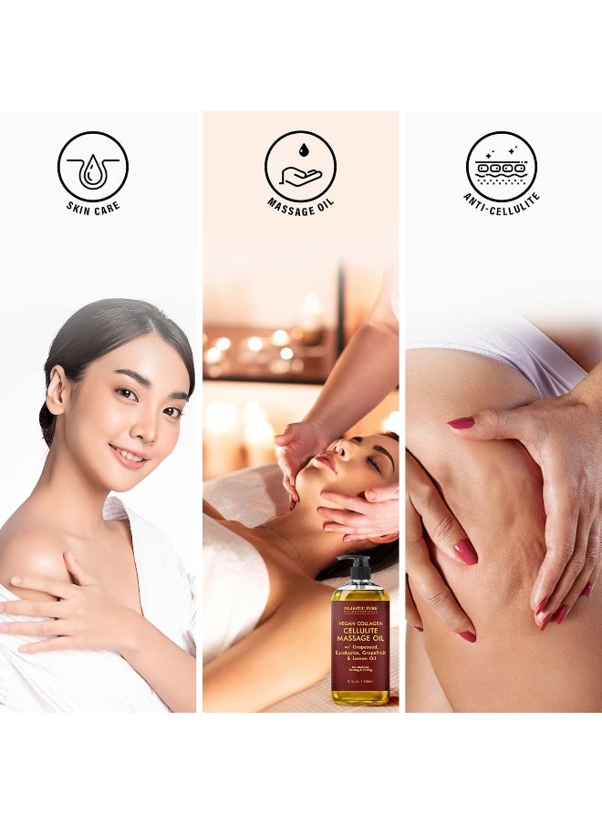 Majestic Pure - MAJESTIC PURE Cellulite Massage Oil - with Vegan Collagen & Stem Cells, Unique Blend of Massage Essential Oils - Anti Cellulite Oil Improves Skin Tightening and Firming, 8 fl oz - Image 1