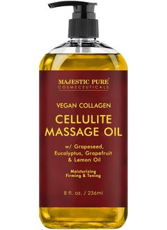 MAJESTIC PURE Cellulite Massage Oil - with Vegan Collagen & Stem Cells, Unique Blend of Massage Essential Oils - Anti Cellulite Oil Improves Skin Tightening and Firming, 8 fl oz