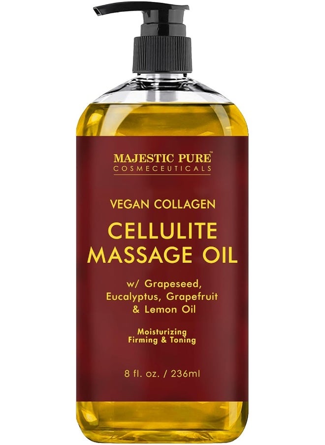 Majestic Pure - MAJESTIC PURE Cellulite Massage Oil - with Vegan Collagen & Stem Cells, Unique Blend of Massage Essential Oils - Anti Cellulite Oil Improves Skin Tightening and Firming, 8 fl oz - Image 1