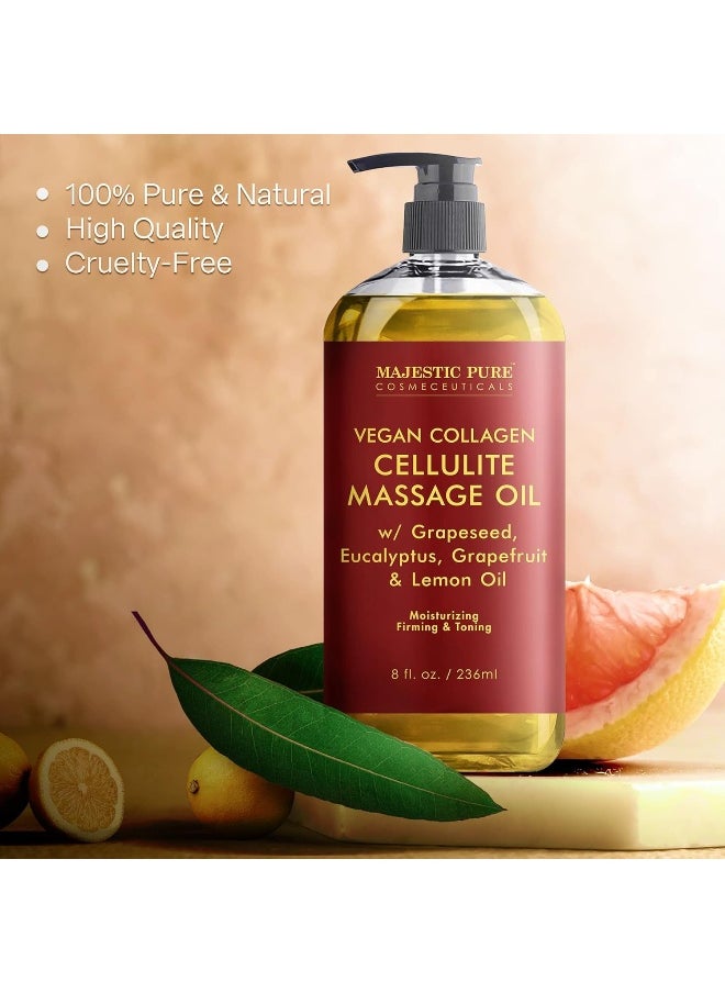 Majestic Pure - MAJESTIC PURE Cellulite Massage Oil - with Vegan Collagen & Stem Cells, Unique Blend of Massage Essential Oils - Anti Cellulite Oil Improves Skin Tightening and Firming, 8 fl oz - Image 1