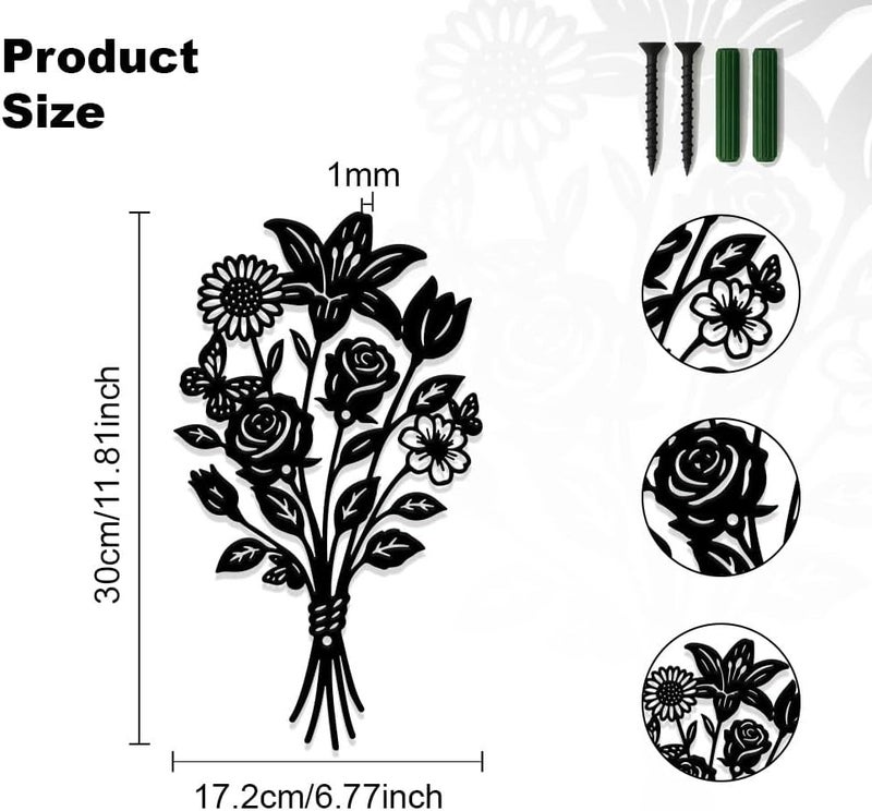 All condition fit UNICRAFTALE Flower Wall Decor Decoraions Metall Wall Art Signs Hanging Flowers Wall Decor Metal Floral Leaf Art Decorative for Home Living Room Dining Room Bathroom Decoration Salt mist resistant - Image 2