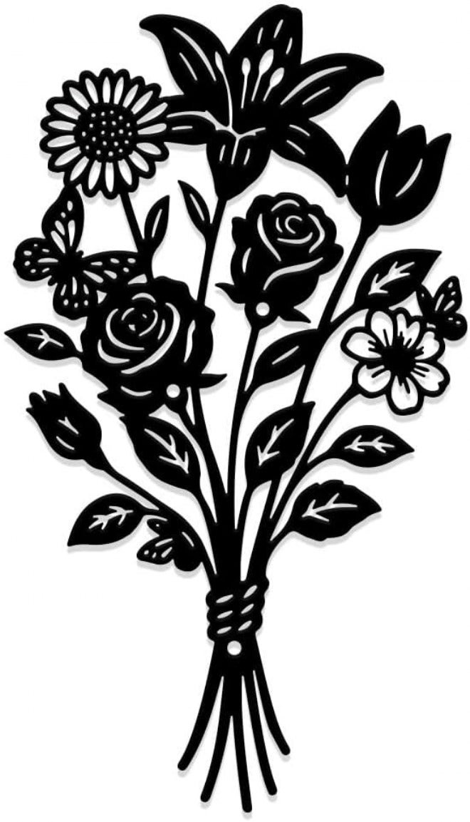 All condition fit UNICRAFTALE Flower Wall Decor Decoraions Metall Wall Art Signs Hanging Flowers Wall Decor Metal Floral Leaf Art Decorative for Home Living Room Dining Room Bathroom Decoration Salt mist resistant - Image 1