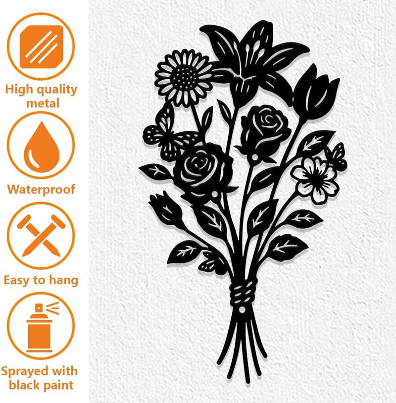 All condition fit UNICRAFTALE Flower Wall Decor Decoraions Metall Wall Art Signs Hanging Flowers Wall Decor Metal Floral Leaf Art Decorative for Home Living Room Dining Room Bathroom Decoration Salt mist resistant - Image 3