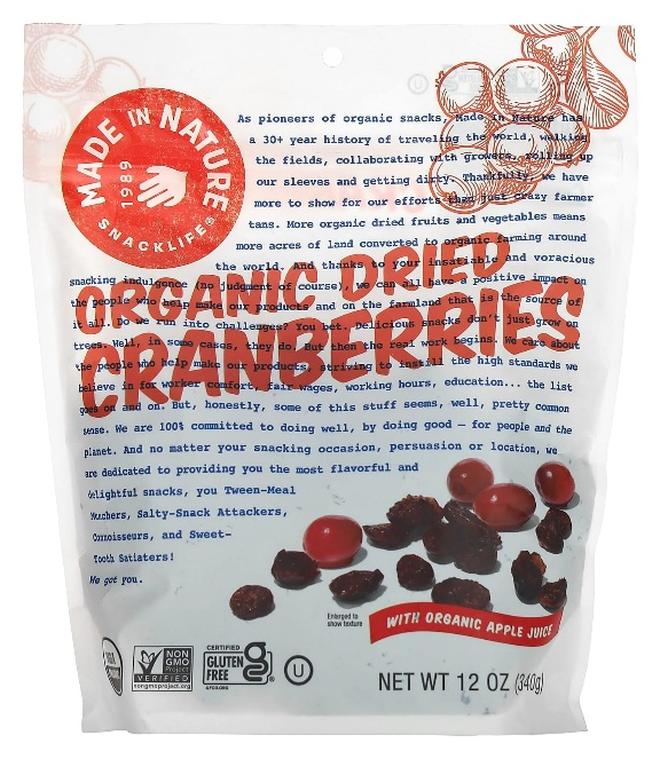 Made in Nature, Organic Dried Cranberries with Organic Apple Juice, 12 oz (340 g) - Image 1
