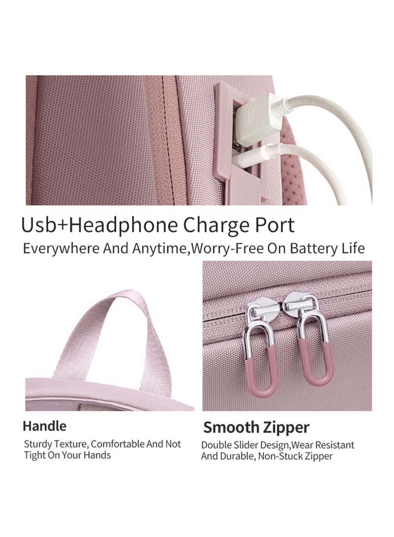 شانتريا Premium Lightweight Laptop Backpack for Women Water Resistant Multifunctional Anti-Theft Daypack with Built in USB Port, CB00633 - Light Pink - Image 5