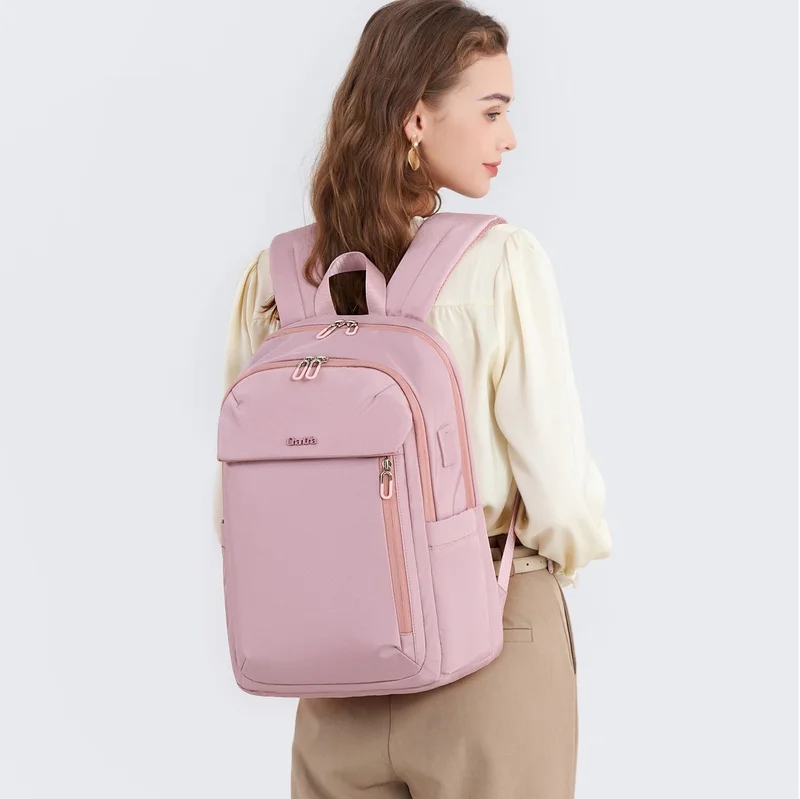 Chantria Premium Lightweight Laptop Backpack for Women Water Resistant Multifunctional Anti-Theft Daypack with Built in USB Port, CB00633, Light Pink