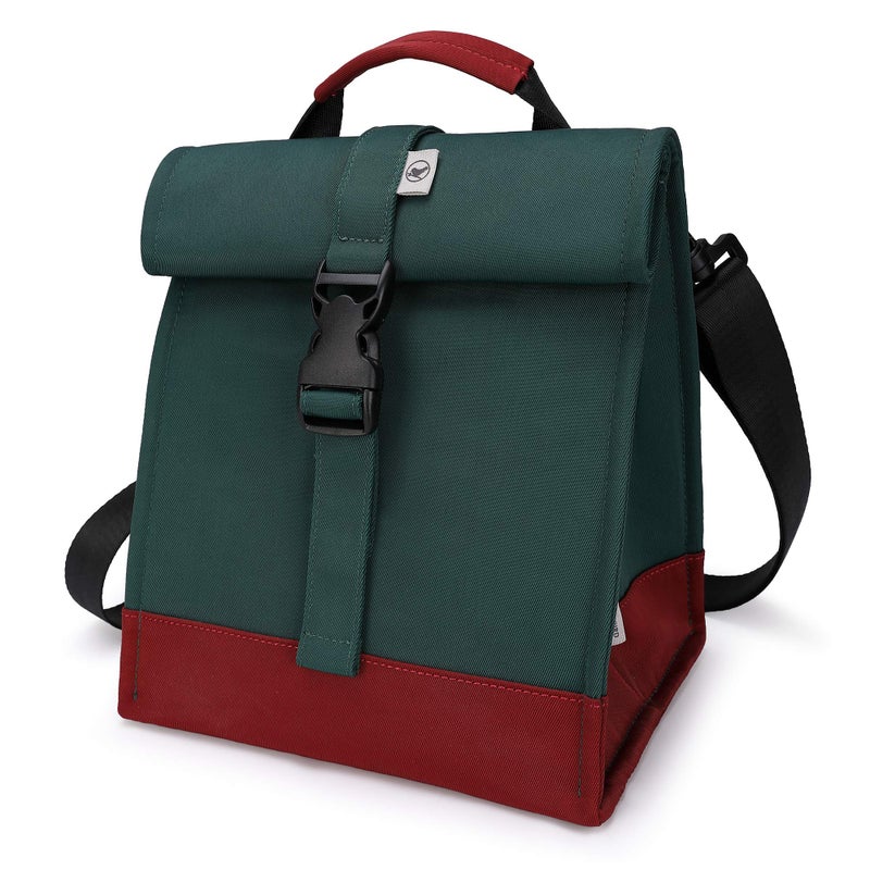 SUNNY BIRD Insulated Lunch Bag Rolltop Lunch Box Tote Lunchbox Bag for Women Men Adults and Teens Green